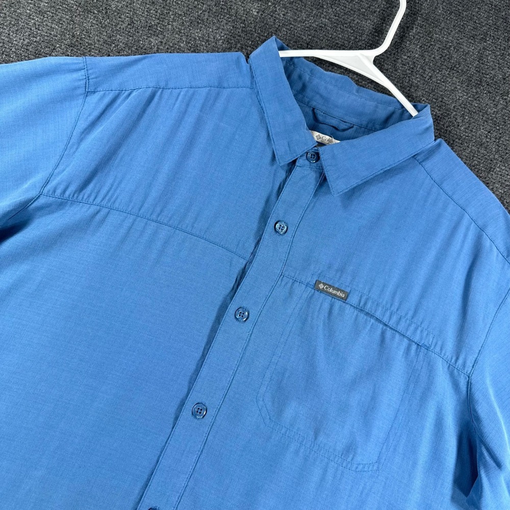 Columbia Button Down Shirt Mens XL Extra Large Blue Short Sleeve Casual (XM7829)